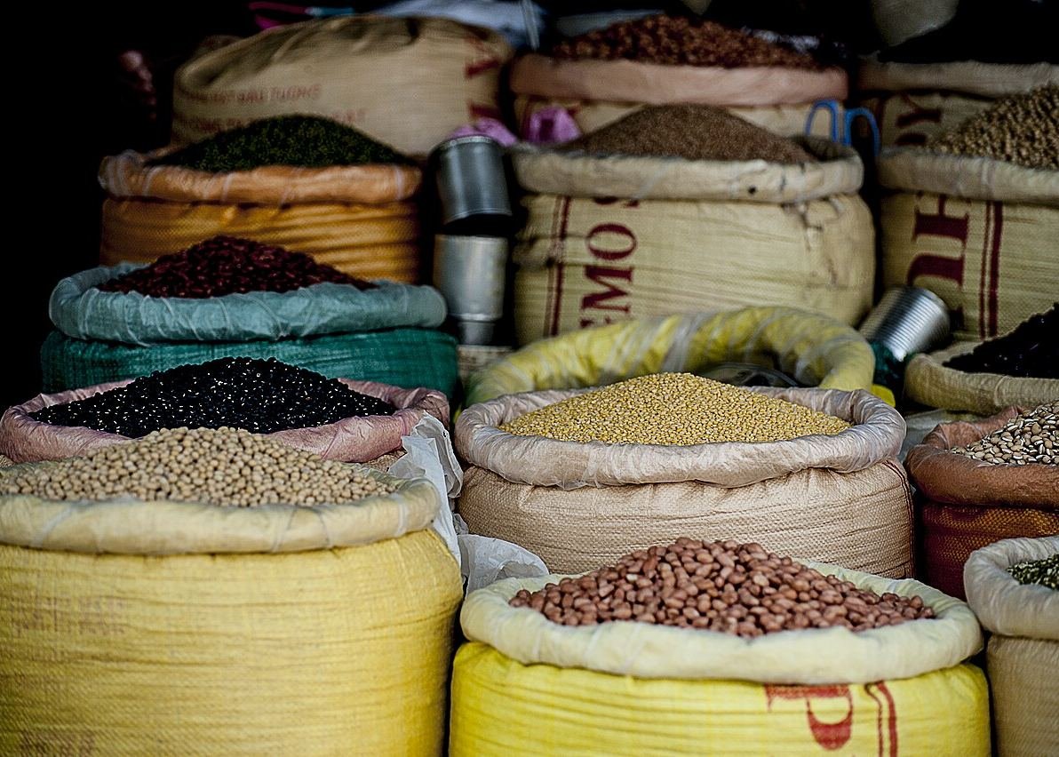 Sacks of pulses and spices