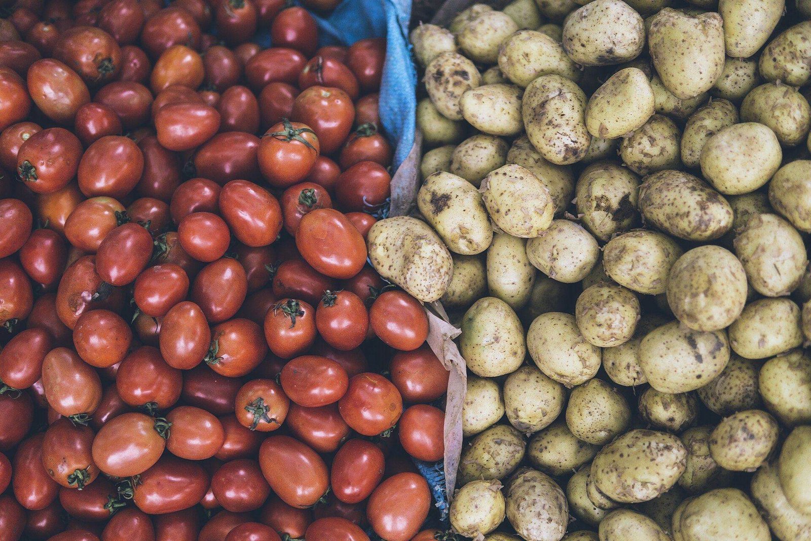Fresh tomatoes and potatoes
